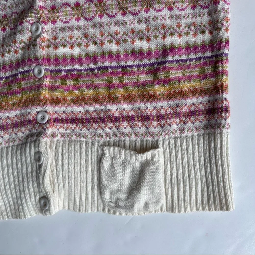 VTG Tiara Cardigan Sweater Fair Isle Pockets Cottagecore Cream Size‎ Petite XL - Picture 5 of 12